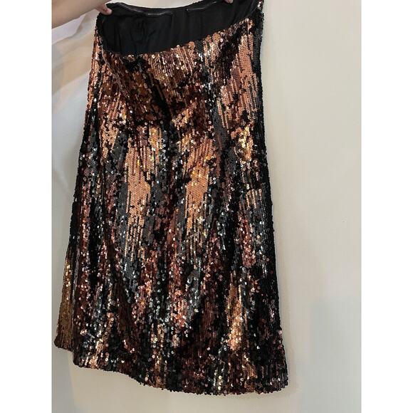 New Anthropologie Strapless Sequined Mini Dress Sz 10 Black Motif/ Bronze Zip Up - Picture 4 of 6